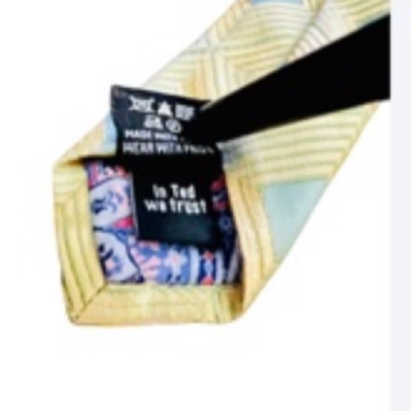 Ted Baker London Pale Yellow w Lt Green and Silver Diamond Design Sm Wear PGC - Picture 3 of 6